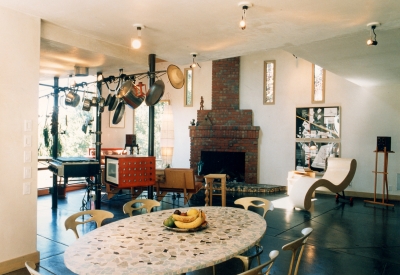 Dining table inside Revenge of the Stuccoids in Berkeley, California.