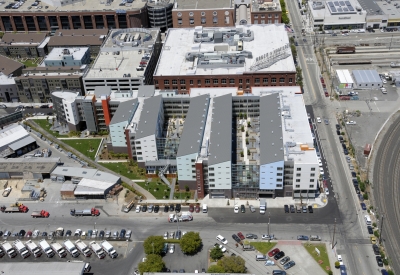 Aerial rendering of 888 Seventh Street in San Francisco.