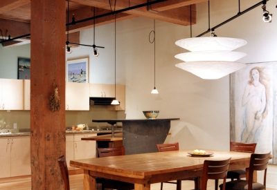 Interior kitchen/dining area in a unit at 355 Bryant Lofts in San Francisco.