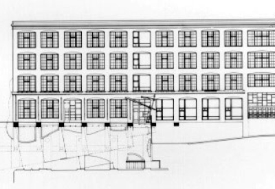 Sketch of the elevation at 355 Bryant Lofts in San Francisco.