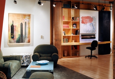 Interior view of the loft living area at 355 Bryant Lofts in San Francisco.