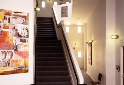 Main stairs in the lobby at 18th & Arkansas/g2 Lofts in San Francisco.