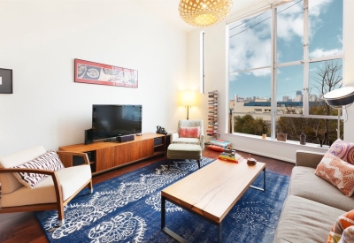 Living room inside 18th & Arkansas/g2 Lofts in San Francisco.