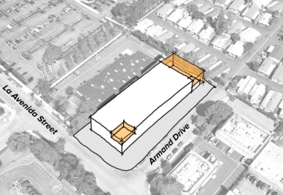 Diagram highlighting the rear and corner step down for 1100 La Avenida in Mountain View, California.