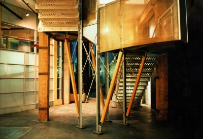 Staircase at the main entry of the Clock Tower Lofts in San Francisco.