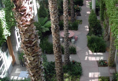 View of the courtyard from the second floor of the Clock Tower Lofts in San Francisco.