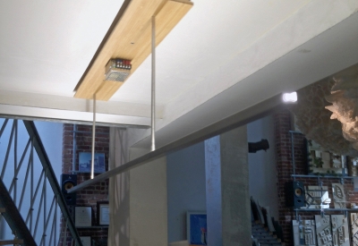 Custom LED light hanging in David Baker Architects Office in San Francisco.