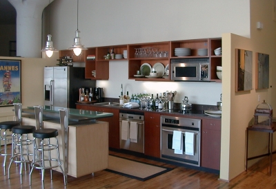 Interior view of a unit kitchen at Marquee Lofts in San Francisco.