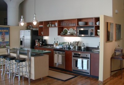 Interior view of a unit kitchen at Marquee Lofts in San Francisco.