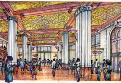 Sketch of the interior lobby for Marquee Lofts in San Francisco.