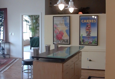 Interior view of the unit kitchen island at Marquee Lofts in San Francisco.