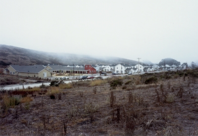 Foggy context view of Moonridge Village in Santa Cruz, California.