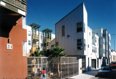 Exterior view to the courtyard entry at Columbia Park in San Francisco. 