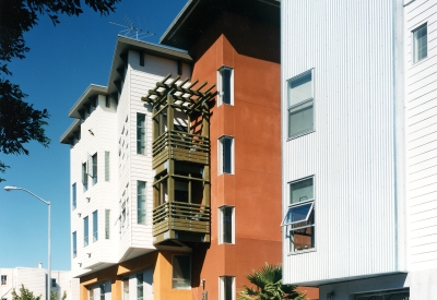 Exterior view of the entry tower at Columbia Park in San Francisco. 