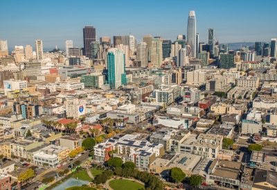 Aerial view of San Francisco with Columbia Park in the left corner.