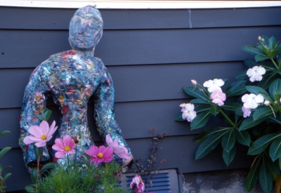 A multi-colored abstract person sculpture at Bell Mews in San Francisco. 