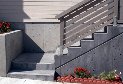 Detail of the stair leading to a ground-floor unit at Bell Mews in San Francisco. 