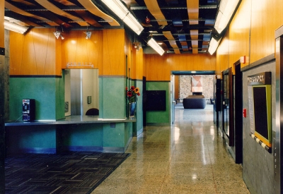 Interior view of the dorm lobby.