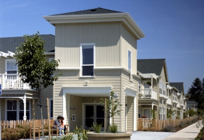 The main entrance to Avelina Senior at Oroysom Village in Fremont, California.