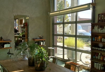 Interior view of a flex loft occupied by a hair salon at 1500 Park Avenue Lofts in Emeryville, California.