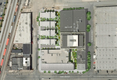 Aerial site plan for Blue Star Corner and 1500 Park Avenue Lofts in Emeryville, Ca.