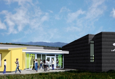Exterior rendering of the main entrance to UCMBEST in Marina, California.