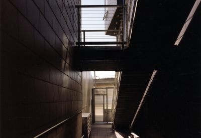 Open-air bridge at Indiana Industrial Lofts in San Francisco.