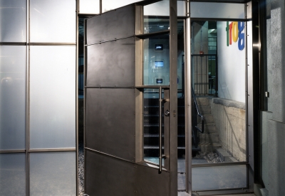 Entry metal door to Frogdesign Studio in San Francisco. 