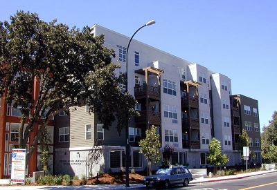 Coggins Drive elevation at Coggins Square in Walnut Creek, California.