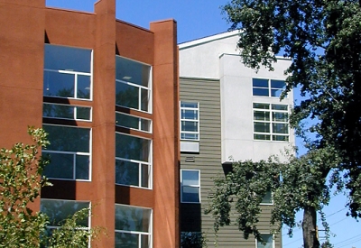 Front entry to Coggins Square in Walnut Creek, California.