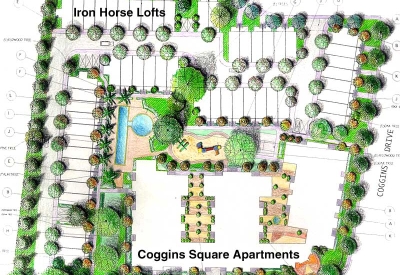 Site plan for Iron Horse Lofts and Coggins Square in Walnut Creek, California.
