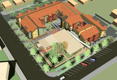 Aerial rendering of Mabuhay Court and Northside Community Center in San Jose, Ca.