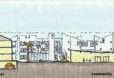 Section sketch for Mabuhay Court and Northside Community Center in San Jose, Ca.