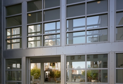 Door to courtyard at 8th & Howard/SOMA Studios in San Francisco, Ca.