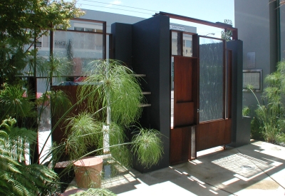 Inside the entry courtyard garden at 8th & Howard/SOMA Studios in San Francisco, Ca.