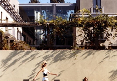 Women walking along the pool deck at Hotel Healdsburg in Healdsburg, Ca.