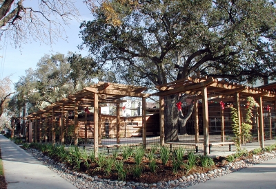 Exterior view of the public park and meditation garden at Northside Community Center in San Jose, California.