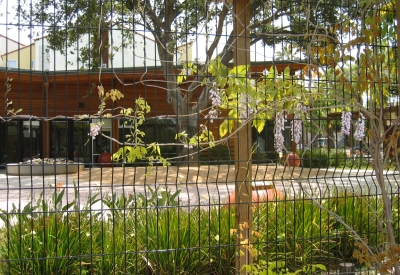 Security fence at Northside Community Center in San Jose, California.