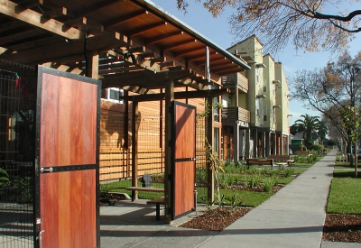 Exterior view of Northside Community Center and Mabuhay Court in San Jose, California.