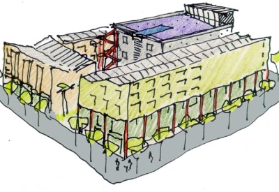 Sketch of the exterior of Metro Lofts.