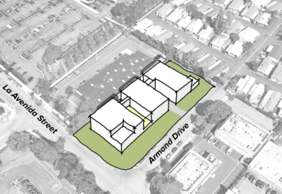 Diagram highlighting the two block courts for 1100 La Avenida in Mountain View, California.