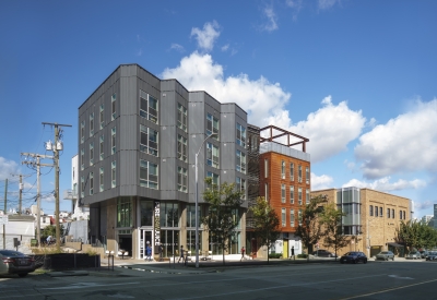 Exterior view of A2 Apartments in Baltimore, Maryland.