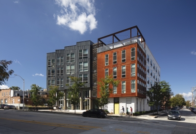 Exterior view of A2 Apartments in Baltimore, Maryland.