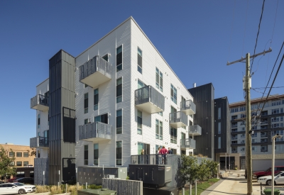 Exterior view of A2 Apartments in Baltimore, Maryland.