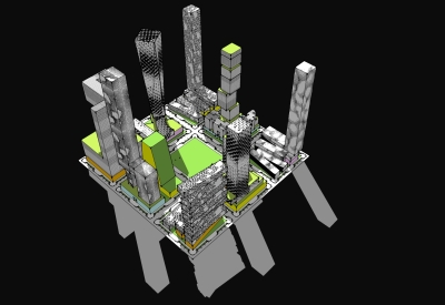 Aerial plan of humanCITY showing the density.