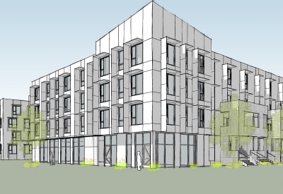 Drawing of exterior view of Lee Walker Heights in Asheville, North Carolina.