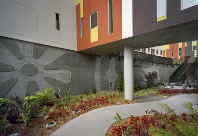 Entry courtyard at Armstrong Place Senior in San Francisco.