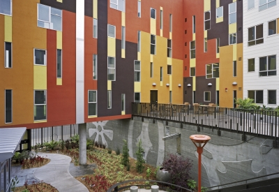 Entry courtyard at Armstrong Place Senior in San Francisco.