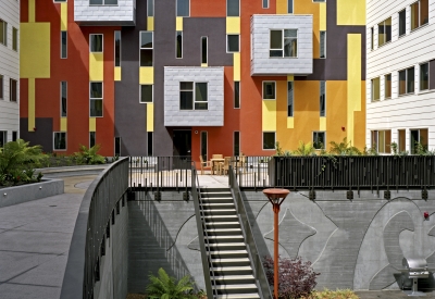 Entry courtyard at Armstrong Place Senior in San Francisco.