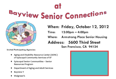 Flyer for a resource fair in 2012 at Armstrong Place Senior in San Francisco.